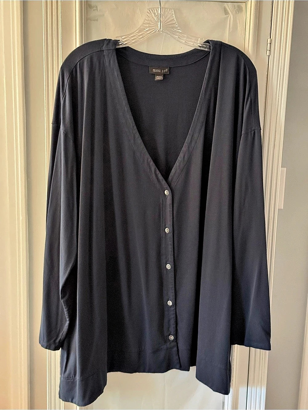 J Jill Wearever Dark Navy Long Sleeve Button Front Cardigan Size 3X